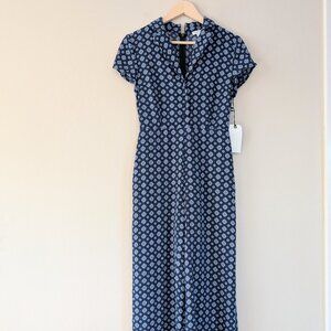 NWT - Leith Geometric Print Wide Leg Jumpsuit in Dark Blue - Size‎ XS